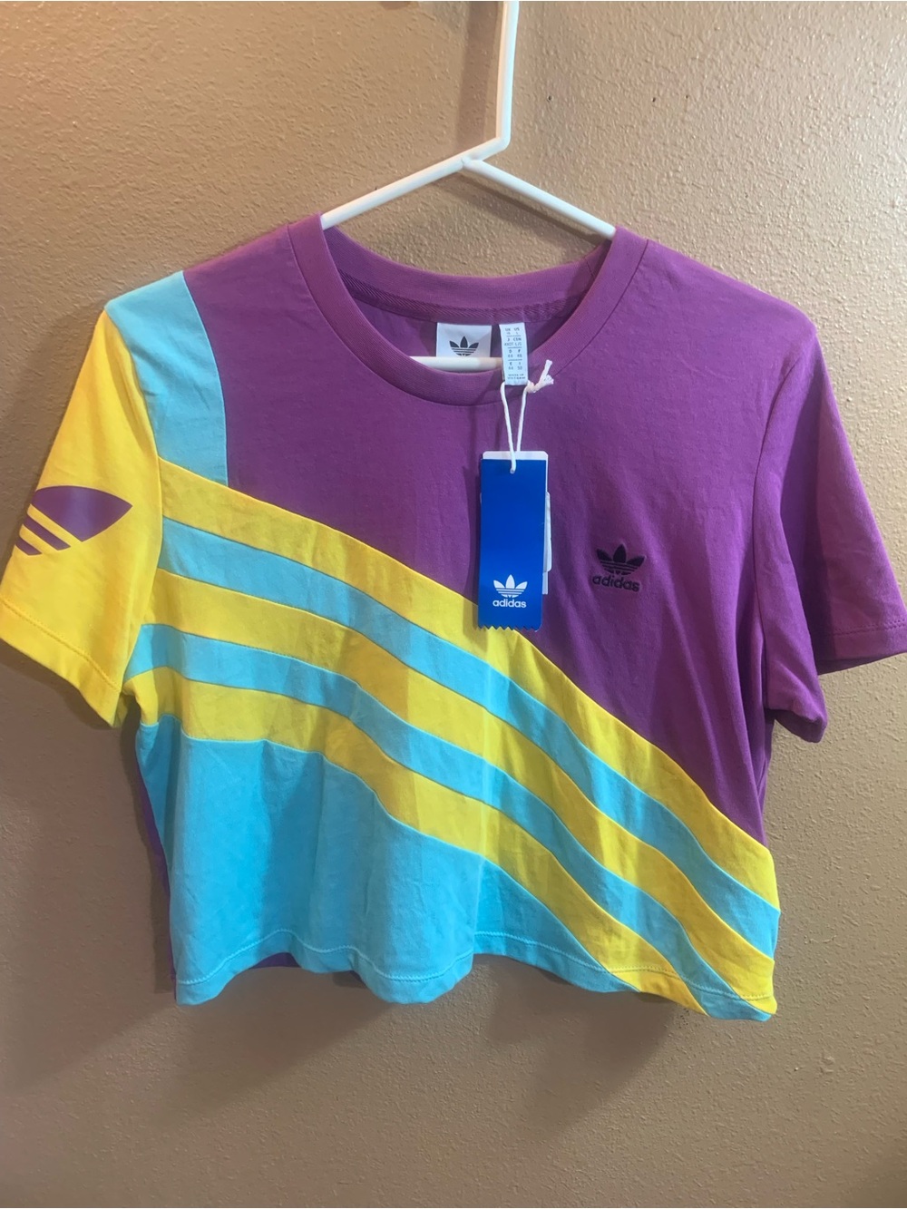 Adidas Trefoil Purple, Blue & Yellow Colorblock T-Shirt & Leggings Set L - NWT - Picture 2 of 9